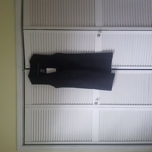 Black knit vest, open, long, double breasted, collared. LARGE